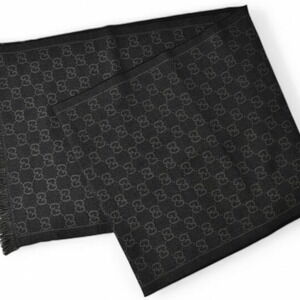 Gucci Men's Winter Scarf, 100% Wool with GG Print, Black, 544619